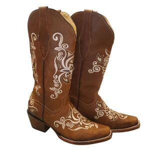 Herencia Crazy Lazer Floral Embroidered Rodeo Toe Boots Women's US 7